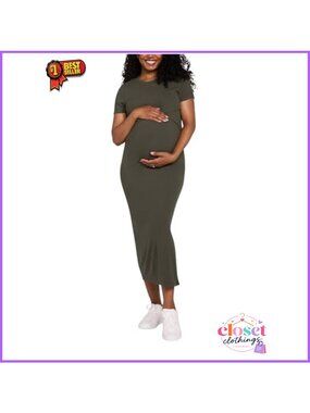 Midi Maternity Nursing Dress Cross-Over Breastfeeding Bodycon Fit